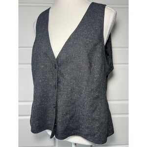 J Jill Women's Grandpa Core Charcoal Gray Speckled Tweed Vest Button Front Small